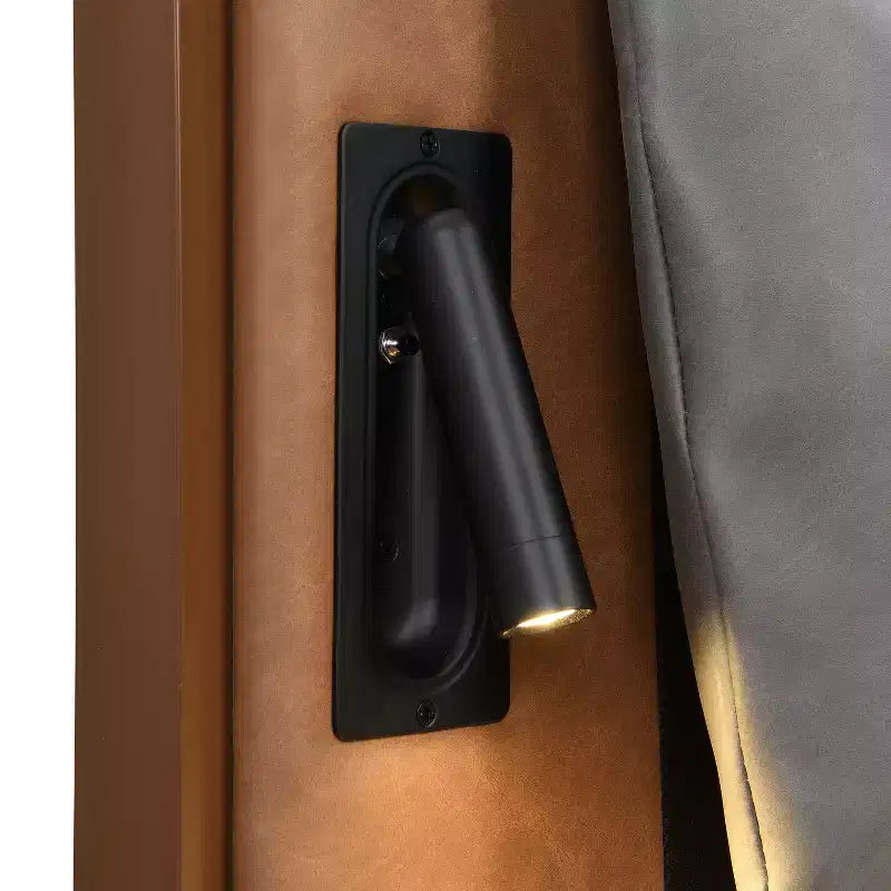 Cadre de lit plateforme en bois double/grand/très grand avec tête de lit capitonnée en PU et 2 veilleuses, marron+gris -Christopher Knight Home