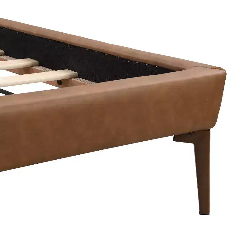 Cadre de lit plateforme en bois double/grand/très grand avec tête de lit capitonnée en PU et 2 veilleuses, marron+gris -Christopher Knight Home