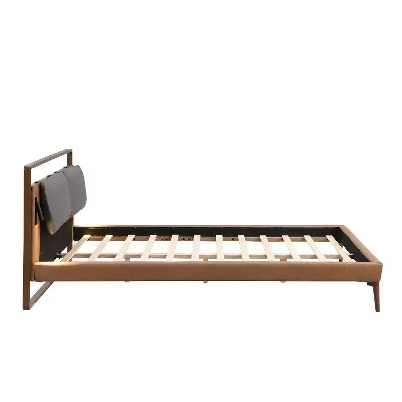 Cadre de lit plateforme en bois double/grand/très grand avec tête de lit capitonnée en PU et 2 veilleuses, marron+gris -Christopher Knight Home