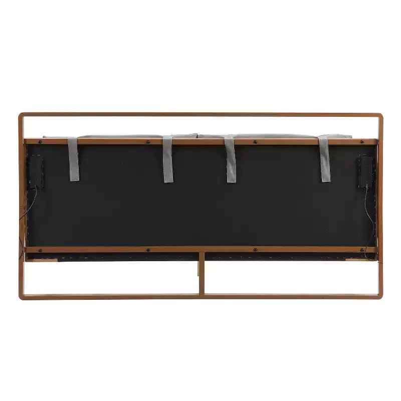 Cadre de lit plateforme en bois double/grand/très grand avec tête de lit capitonnée en PU et 2 veilleuses, marron+gris -Christopher Knight Home