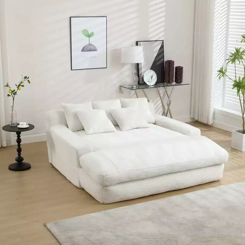 Luxurious Deep-Seat Sofa for Two: Chenille Fabric and 5 Back Pillows