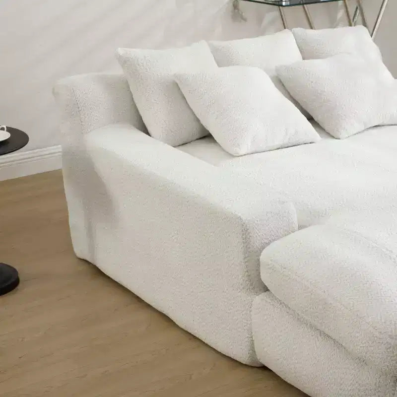 Canapé deux places luxueux et profond : Tissu chenille et 5 coussins de dossier