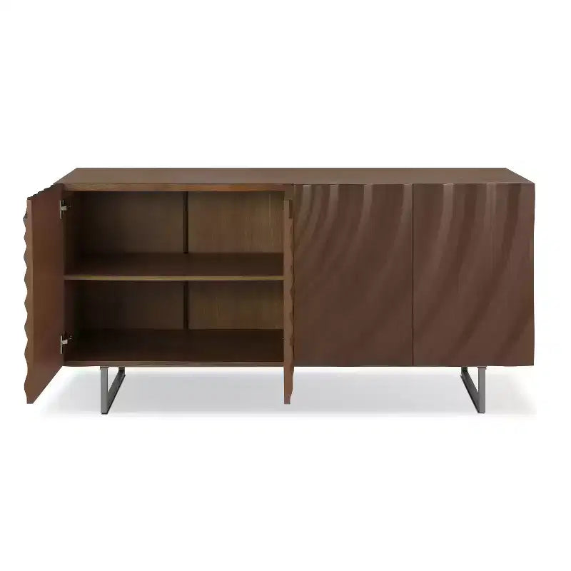 Christopher Knight Home Cheryiie Buffet moderne en bois et métal de 152 cm avec quatre portes ondulées goutte d'eau