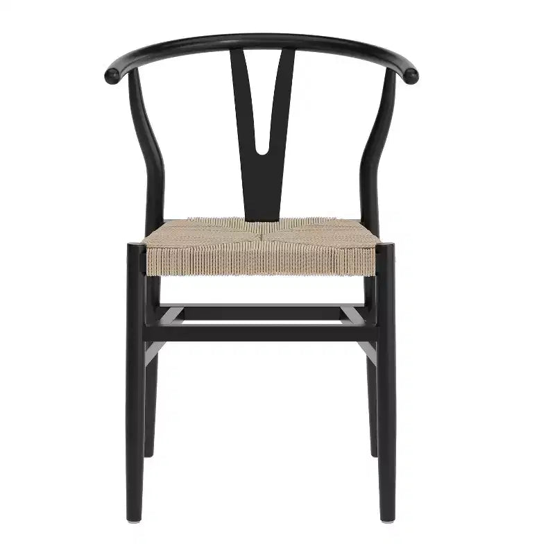 Merrick Lane Lot de 2 chaises de salle à manger empilables avec dossier en Y, cadres en bois massif, assises en corde en papier kraft tressé