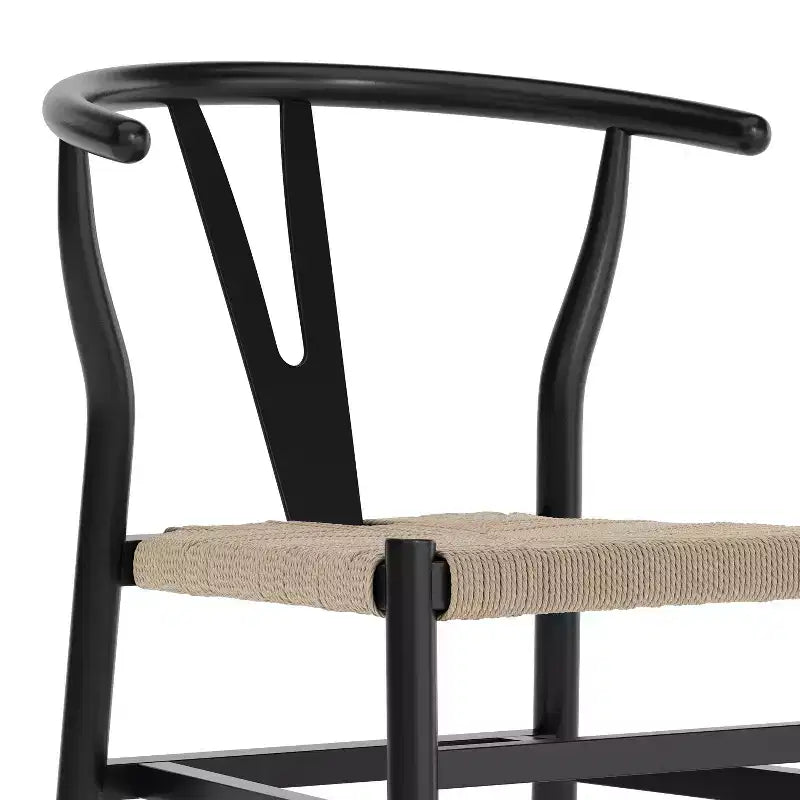 Merrick Lane Lot de 2 chaises de salle à manger empilables avec dossier en Y, cadres en bois massif, assises en corde en papier kraft tressé