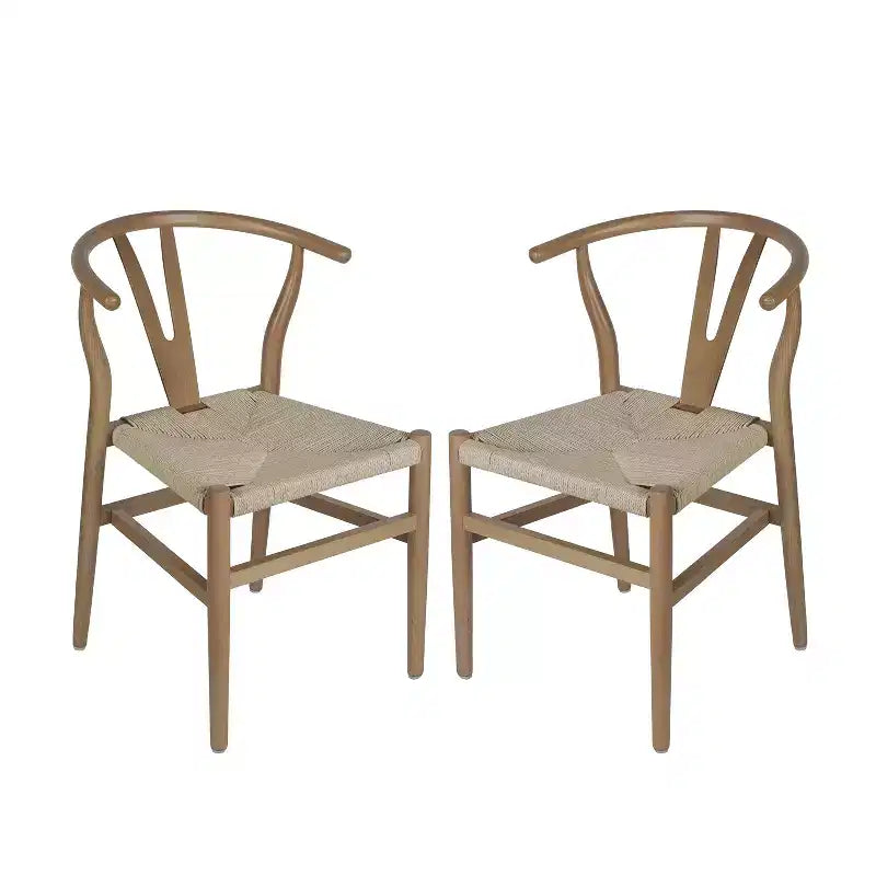 Merrick Lane Lot de 2 chaises de salle à manger empilables avec dossier en Y, cadres en bois massif, assises en corde en papier kraft tressé