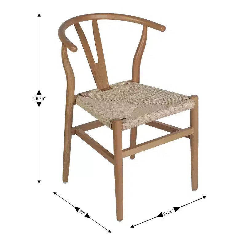 Merrick Lane Lot de 2 chaises de salle à manger empilables avec dossier en Y, cadres en bois massif, assises en corde en papier kraft tressé