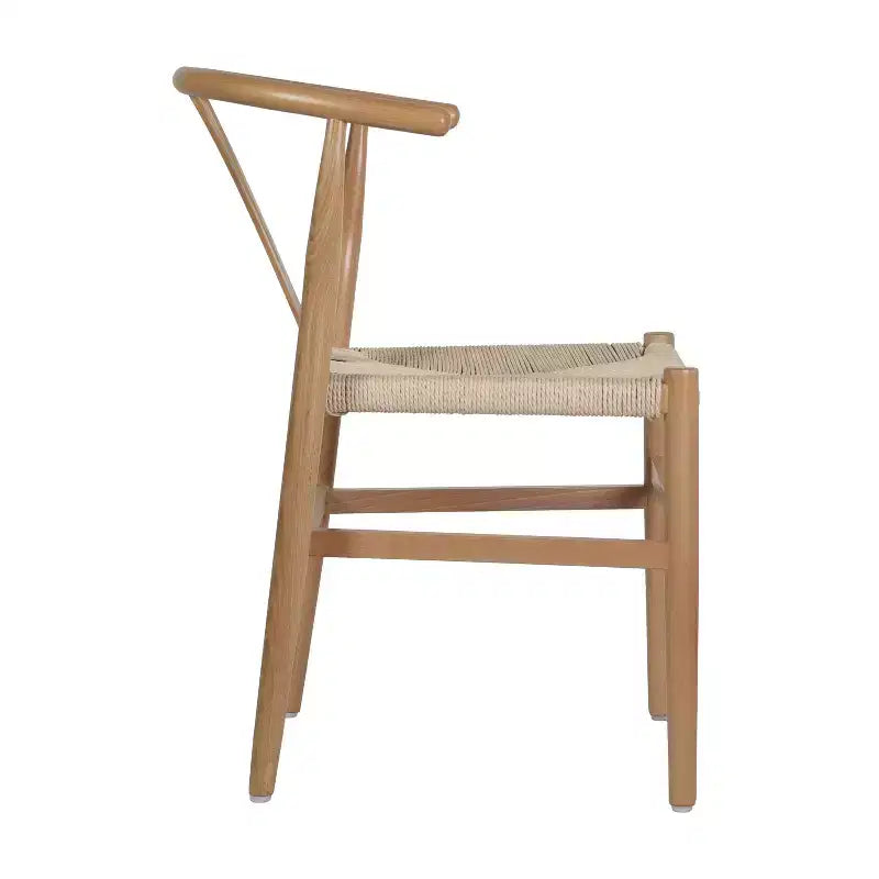Merrick Lane Lot de 2 chaises de salle à manger empilables avec dossier en Y, cadres en bois massif, assises en corde en papier kraft tressé