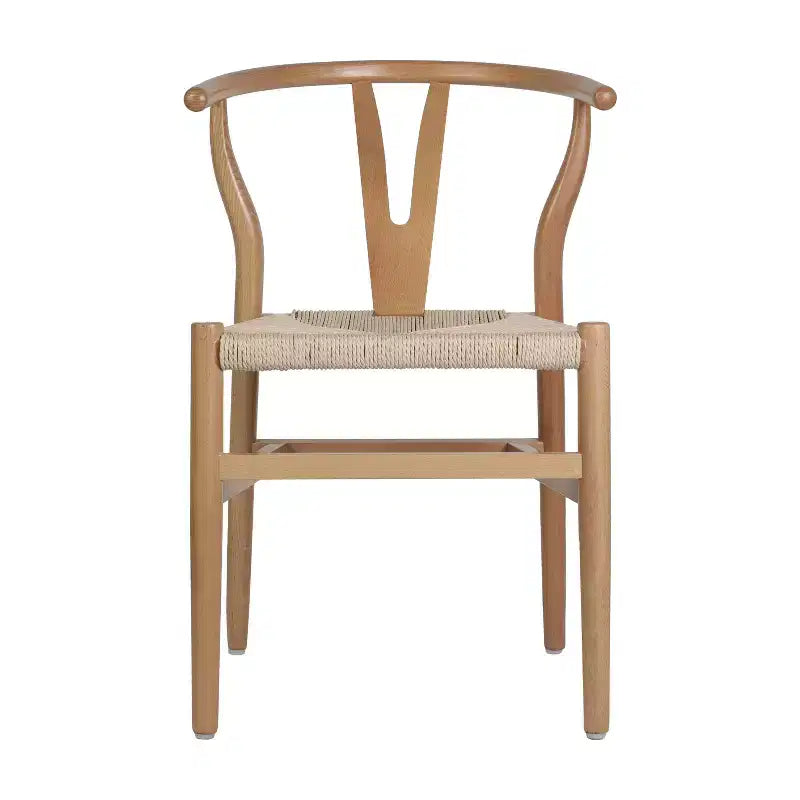 Merrick Lane Lot de 2 chaises de salle à manger empilables avec dossier en Y, cadres en bois massif, assises en corde en papier kraft tressé