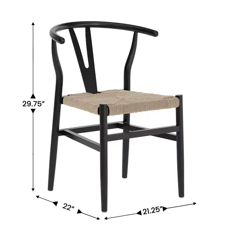 Merrick Lane Lot de 2 chaises de salle à manger empilables avec dossier en Y, cadres en bois massif, assises en corde en papier kraft tressé