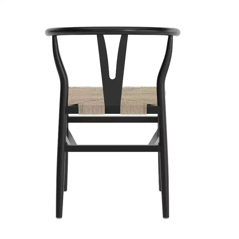 Merrick Lane Lot de 2 chaises de salle à manger empilables avec dossier en Y, cadres en bois massif, assises en corde en papier kraft tressé