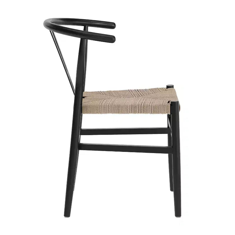 Merrick Lane Lot de 2 chaises de salle à manger empilables avec dossier en Y, cadres en bois massif, assises en corde en papier kraft tressé