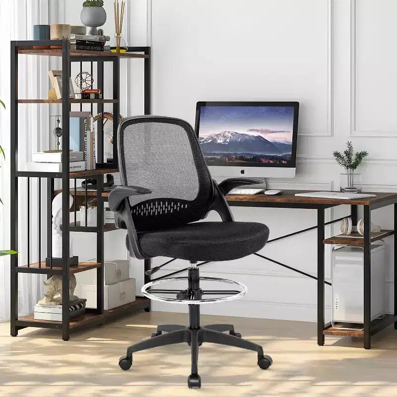 Chaise de bureau haute BestMassage avec dossier en maille respirante et soutien lombaire, noire