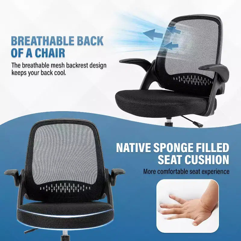 Chaise de bureau haute BestMassage avec dossier en maille respirante et soutien lombaire, noire