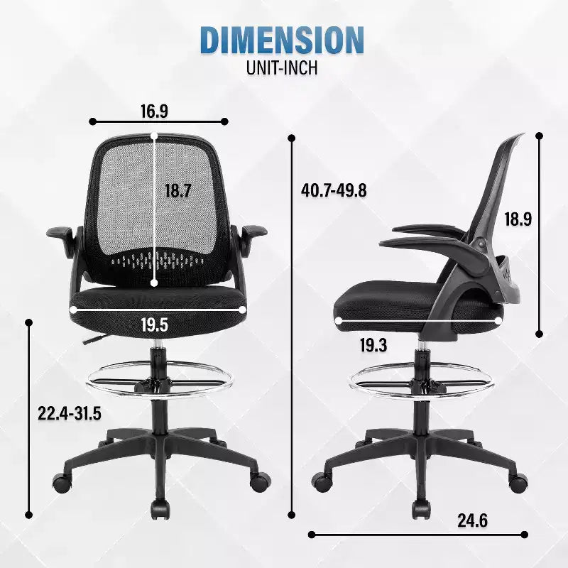Chaise de bureau haute BestMassage avec dossier en maille respirante et soutien lombaire, noire