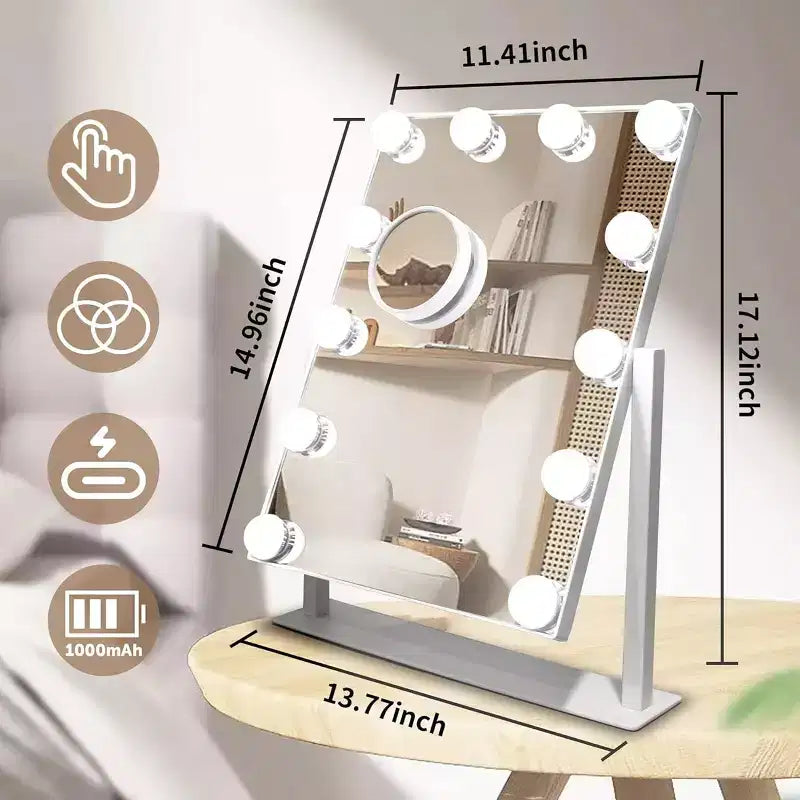 Miroir de courtoisie Slimoon Hollywood avec 12 lumières LED à intensité variable, blanc