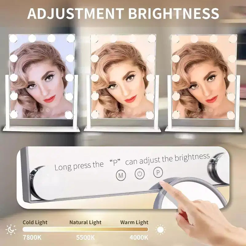 Miroir de courtoisie Slimoon Hollywood avec 12 lumières LED à intensité variable, blanc