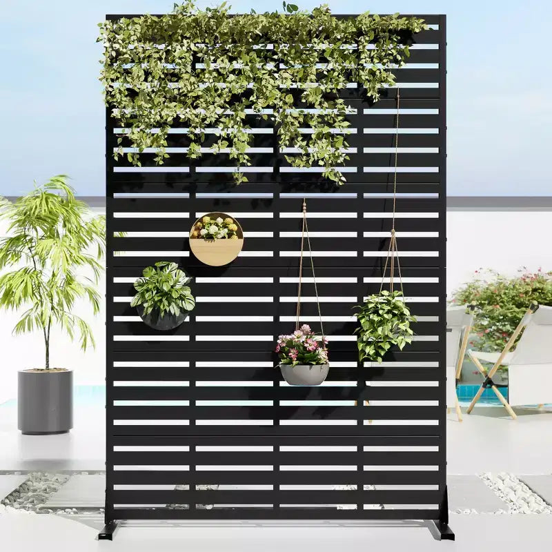 72 H47W Dovelina Black Metal Planter Box with Trellis Privacy Screen for Caf Patio,Garden & Balconies