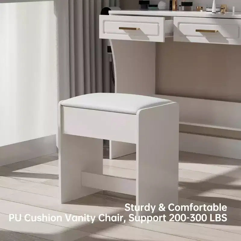 Homesflex Coiffeuse Moderne Blanche avec Lumières Réglables, Miroir et Rangement - Ensemble Complet avec Tiroirs, Étagères et Tabouret