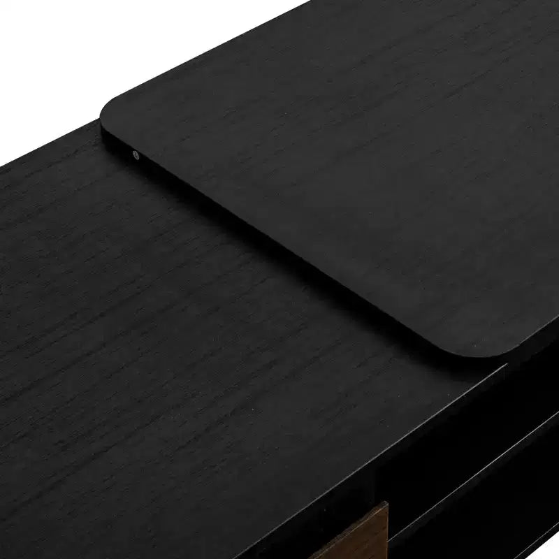 Table basse extensible Table basse relevable Table d'appoint en bois réglable avec 2 tiroirs de rangement, Noir+Noyer-ModernLuxe