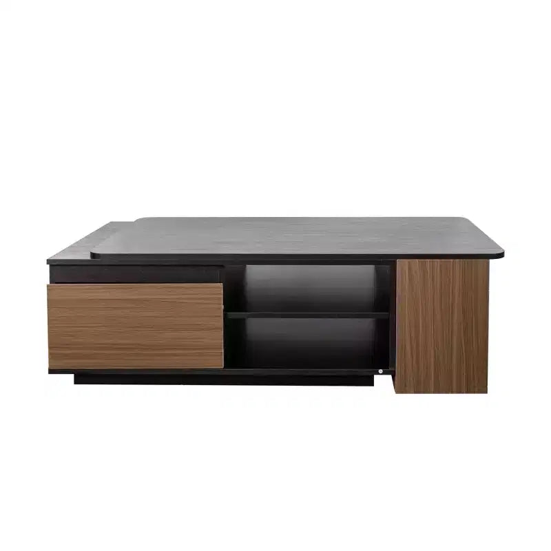 Table basse extensible Table basse relevable Table d'appoint en bois réglable avec 2 tiroirs de rangement, Noir+Noyer-ModernLuxe