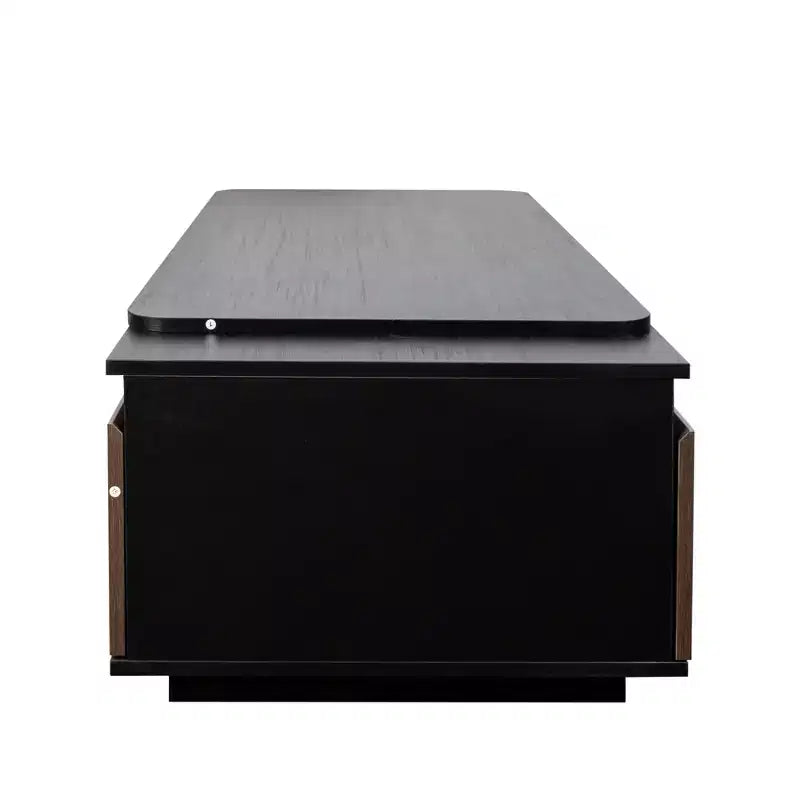 Table basse extensible Table basse relevable Table d'appoint en bois réglable avec 2 tiroirs de rangement, Noir+Noyer-ModernLuxe