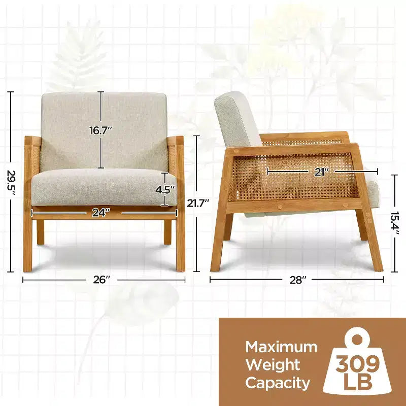 Yaheetech Lot de 2 fauteuils d'appoint rembourrés avec côtés en rotin pour Salons, Chambres