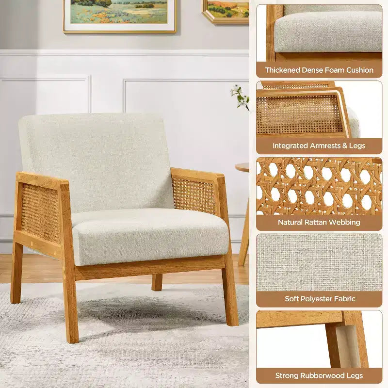 Yaheetech Lot de 2 fauteuils d'appoint rembourrés avec côtés en rotin pour Salons, Chambres