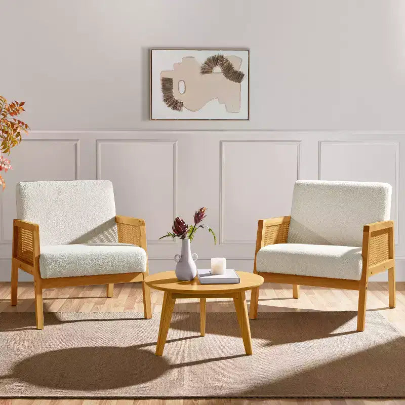 Yaheetech Lot de 2 fauteuils d'appoint rembourrés avec côtés en rotin pour Salons, Chambres