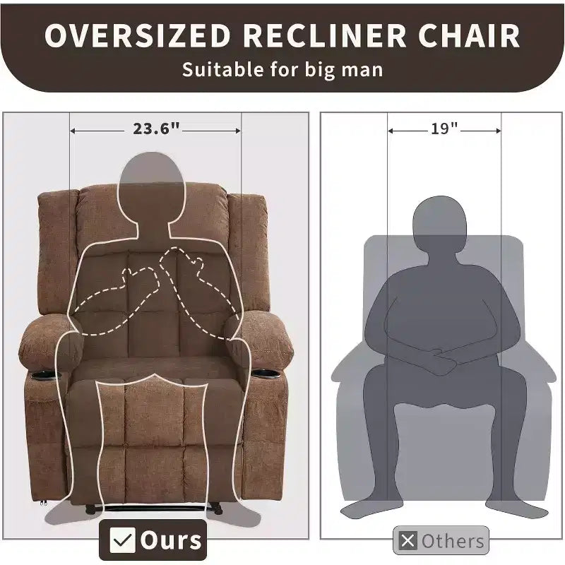 Fauteuil Inclinable Massant et Chauffant Extra Large à Bascule avec Télécommande, 3 Positions Ajustables, Porte-Gobelets et Support Lombaire pour Personnes Fortes et de Grande Taille
