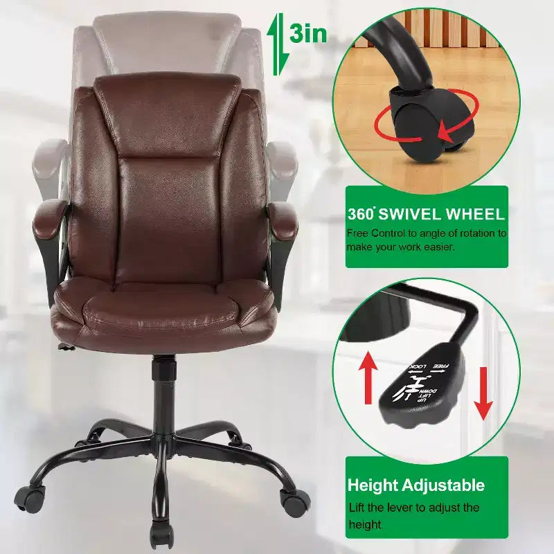 Chaise de bureau BestMassage Chaise de direction en cuir PU respirant avec roulettes