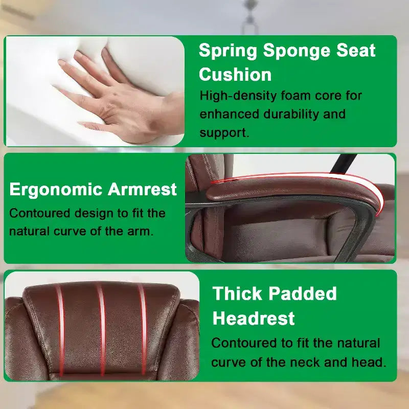 Chaise de bureau BestMassage Chaise de direction en cuir PU respirant avec roulettes