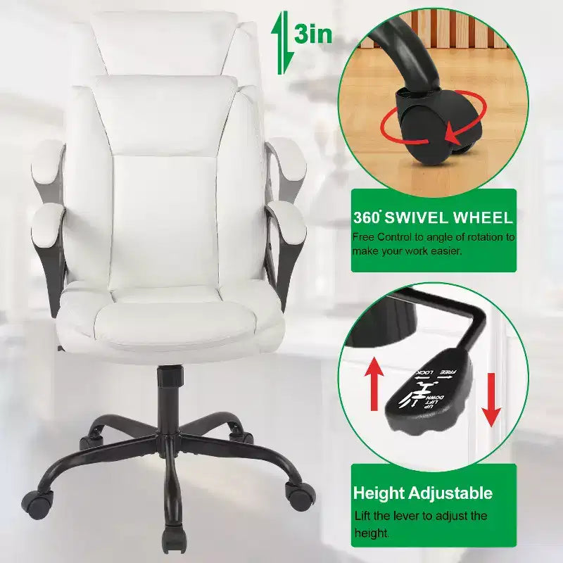 Chaise de bureau BestMassage Chaise de direction en cuir PU respirant avec roulettes