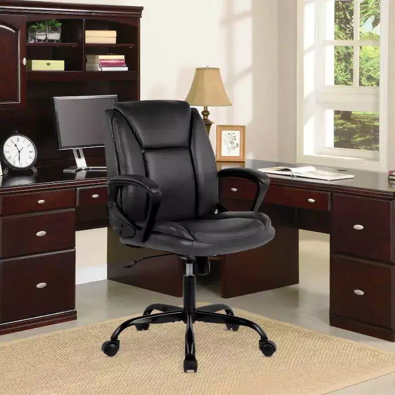 Chaise de bureau BestMassage Chaise de direction en cuir PU respirant avec roulettes