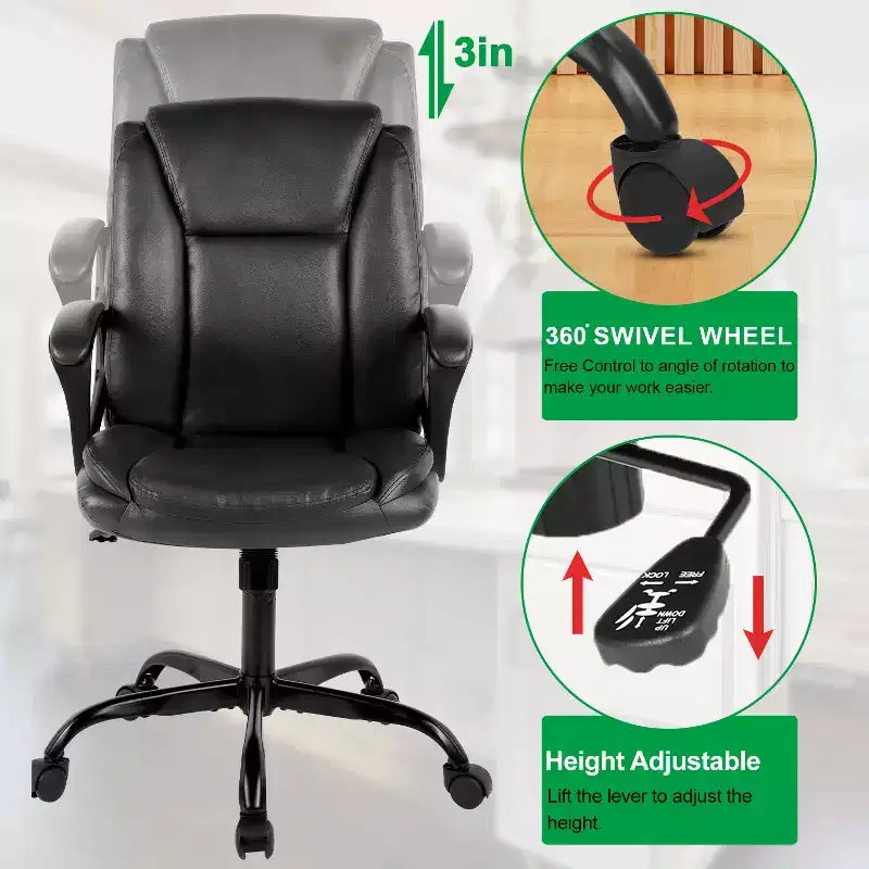 Chaise de bureau BestMassage Chaise de direction en cuir PU respirant avec roulettes