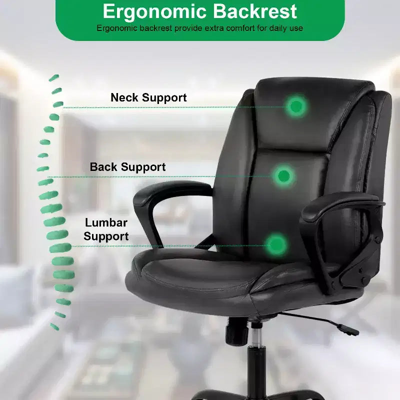 Chaise de bureau BestMassage Chaise de direction en cuir PU respirant avec roulettes