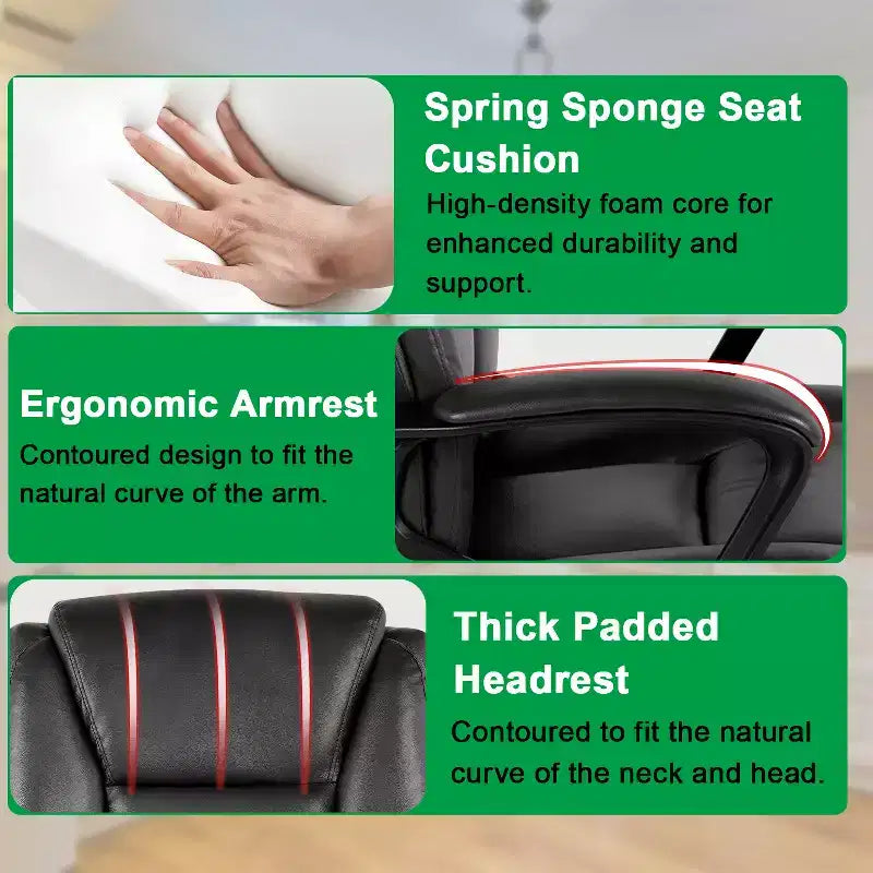 Chaise de bureau BestMassage Chaise de direction en cuir PU respirant avec roulettes