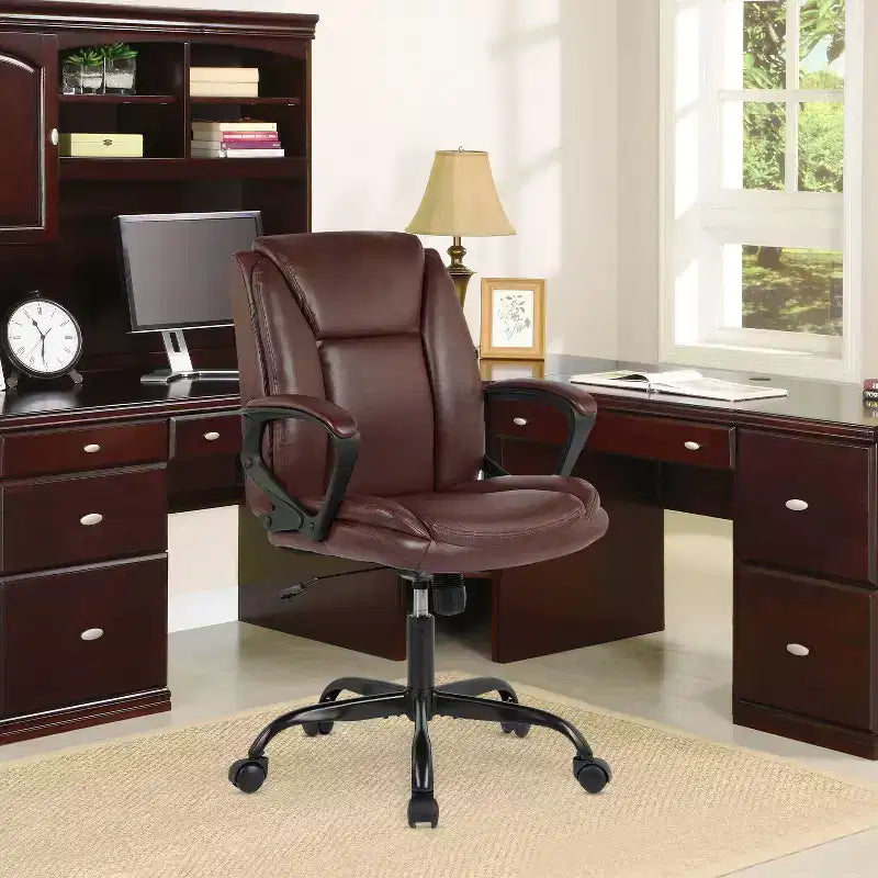 Chaise de bureau BestMassage Chaise de direction en cuir PU respirant avec roulettes