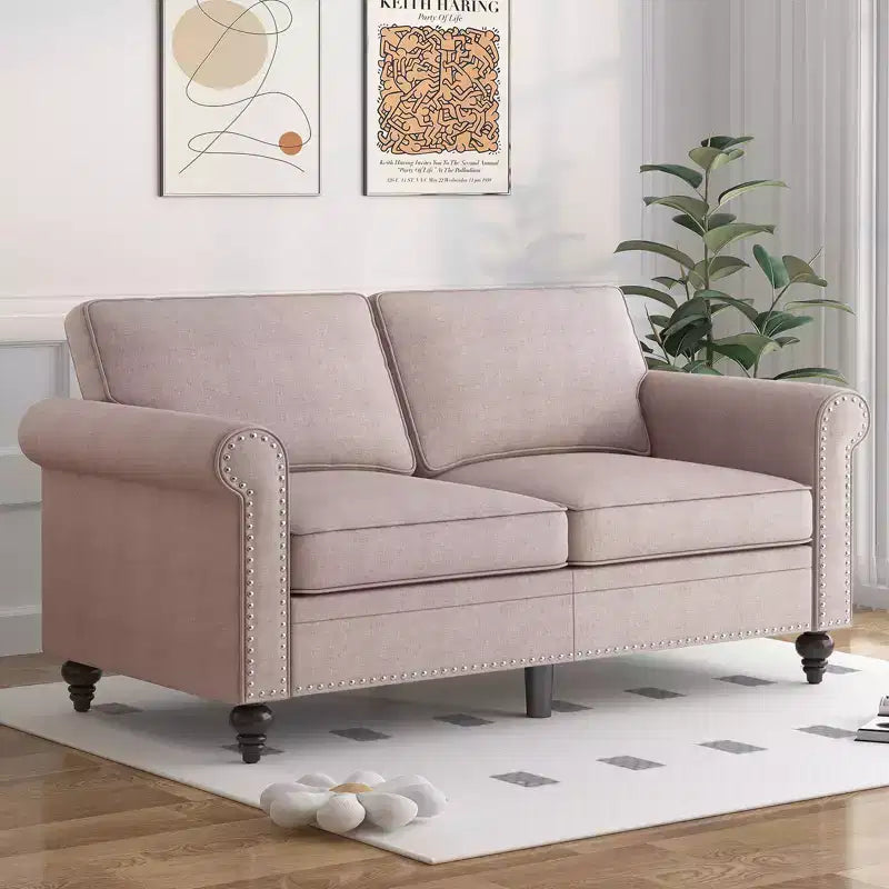 Mjkone Canapé 2 Places Moderne avec Cadre en Bois Massif et 4 Pieds en Forme de Gourde Pour Salon