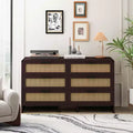 6 Drawers Rattan Dresser Chest, Arc Shaped Corner Rattan Storage Cabinet for Living Room Bedroom -ModernLuxe