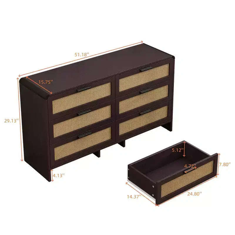 Commode en rotin à 6 tiroirs, Armoire de rangement d'angle en rotin en forme d'arc pour salon et chambre à coucher - ModernLuxe