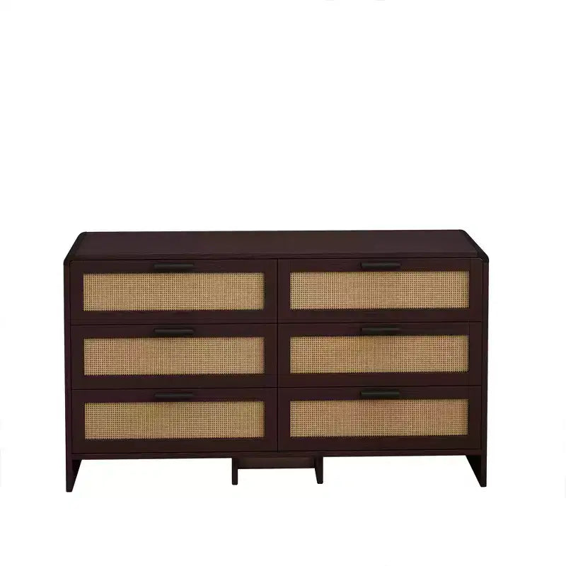 Commode en rotin à 6 tiroirs, Armoire de rangement d'angle en rotin en forme d'arc pour salon et chambre à coucher - ModernLuxe