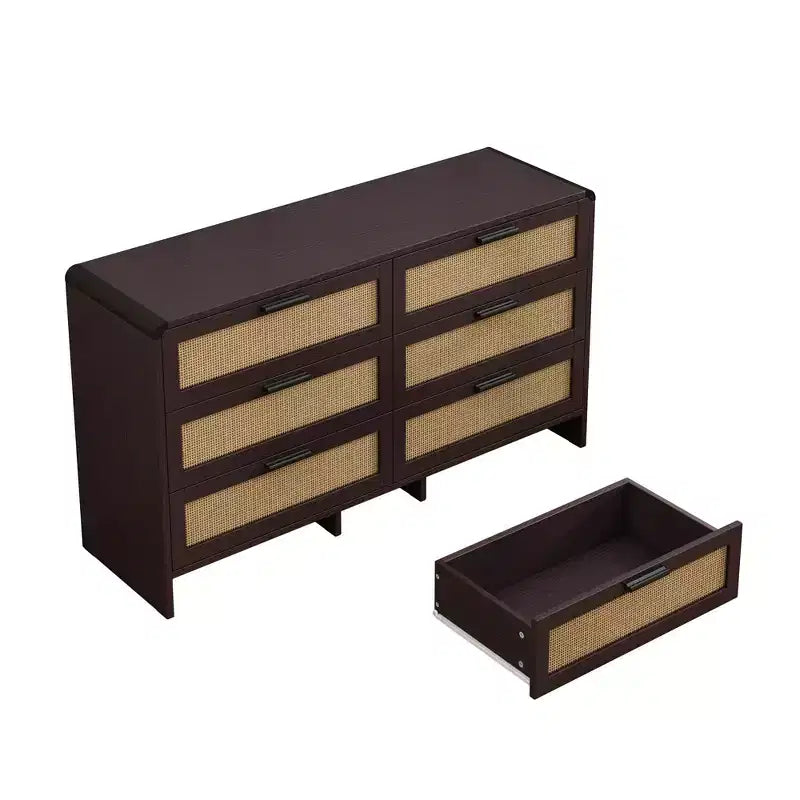 Commode en rotin à 6 tiroirs, Armoire de rangement d'angle en rotin en forme d'arc pour salon et chambre à coucher - ModernLuxe