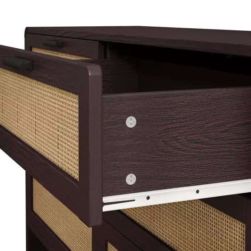 Commode en rotin à 6 tiroirs, Armoire de rangement d'angle en rotin en forme d'arc pour salon et chambre à coucher - ModernLuxe