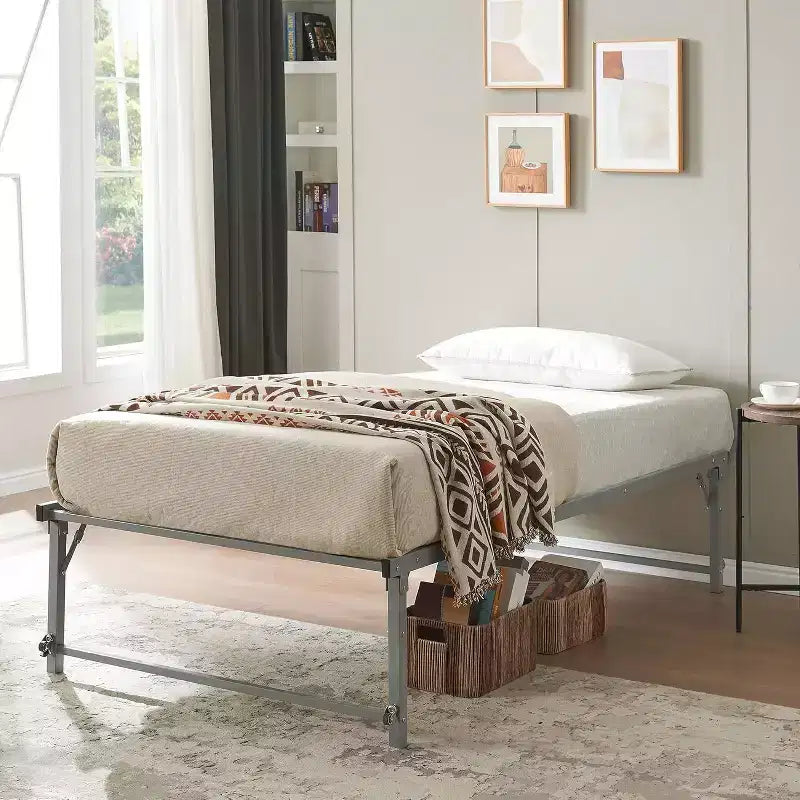 Cadre de lit gigogne escamotable en métal taille double avec roulettes de Kings Brand Furniture – Solution compacte robuste et élégante