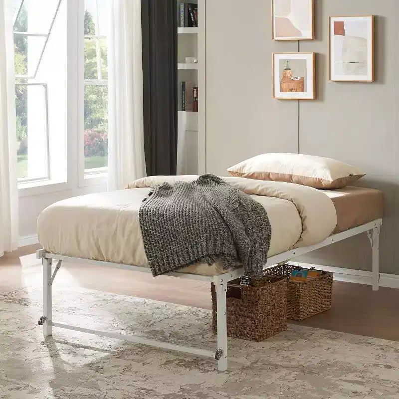 Cadre de lit gigogne escamotable en métal taille double avec roulettes de Kings Brand Furniture – Solution compacte robuste et élégante