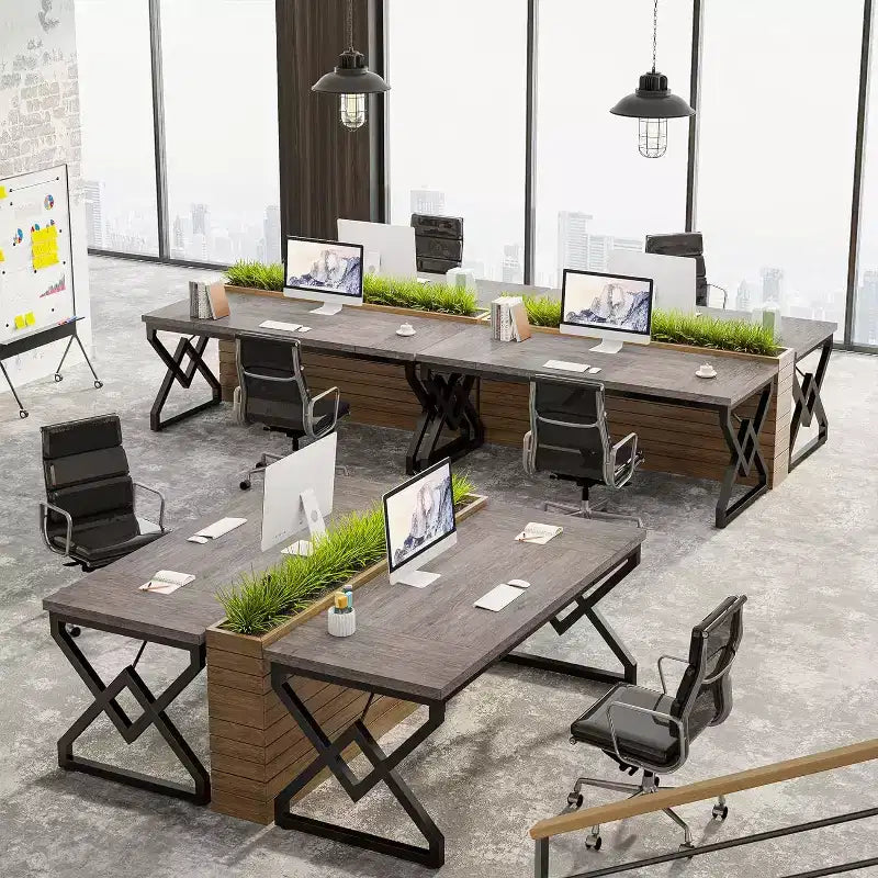 Bureau de direction Lantine de 160 cm, grand bureau informatique avec plateau en bois très épais et cadre en métal