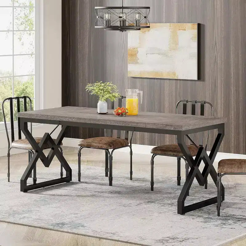 Bureau de direction Lantine de 160 cm, grand bureau informatique avec plateau en bois très épais et cadre en métal