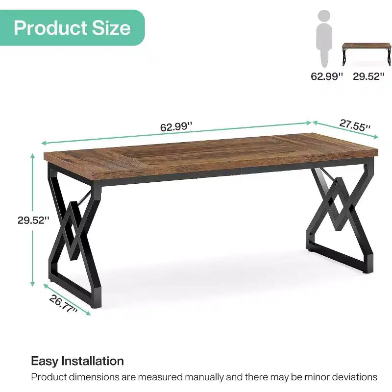 Bureau de direction Lantine de 160 cm, grand bureau informatique avec plateau en bois très épais et cadre en métal