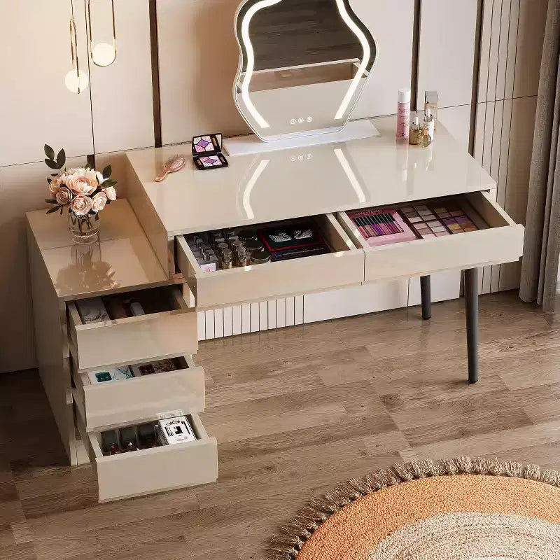 Bureau blanc Lantine avec 5 tiroirs, bureau moderne pour la maison avec tiroirs de rangement et support pour imprimante